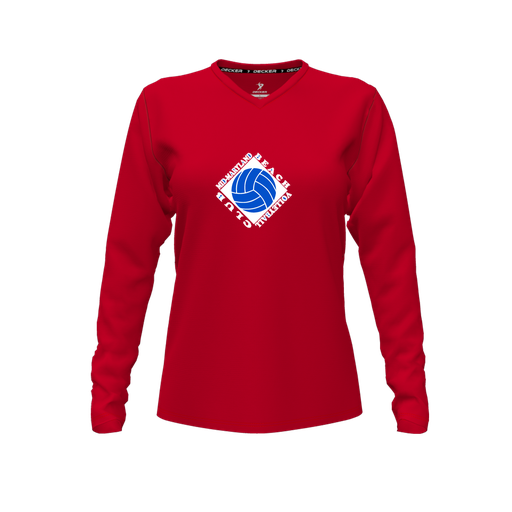 [FTLVPTRD-FYXS-LOGO1] Decker Performance T-Shirt (Female Youth XS, Red, V Neck, Logo 1, Long Sleeve)