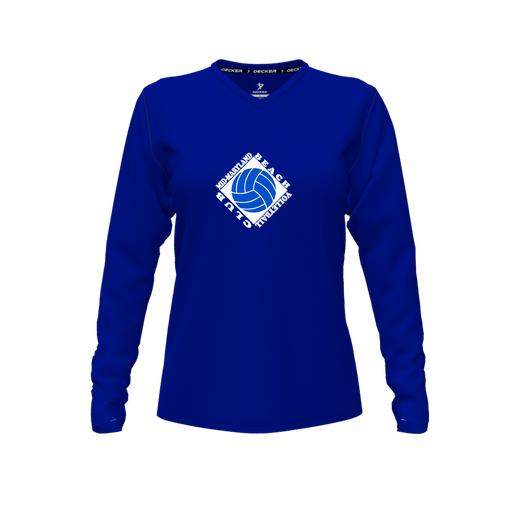 [FTLVCFRY-FYXS-LOGO1] Decker Comfort T-Shirt (Female Youth XS, Royal, V Neck, Logo 1, Long Sleeve)