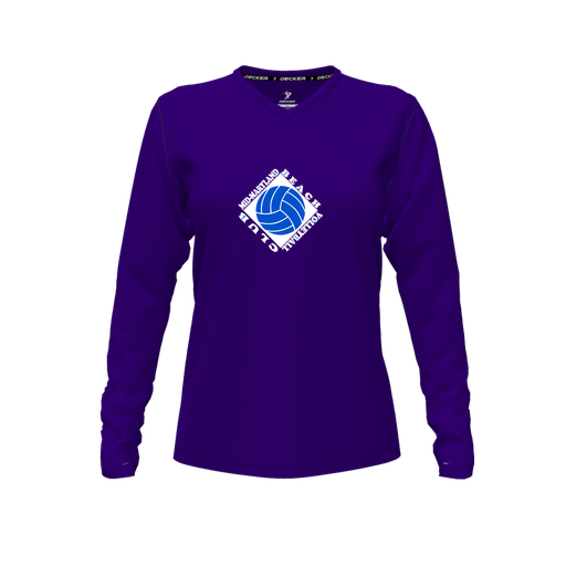 [FTLVCFPP-FYXS-LOGO1] Decker Comfort T-Shirt (Female Youth XS, Purple, V Neck, Logo 1, Long Sleeve)